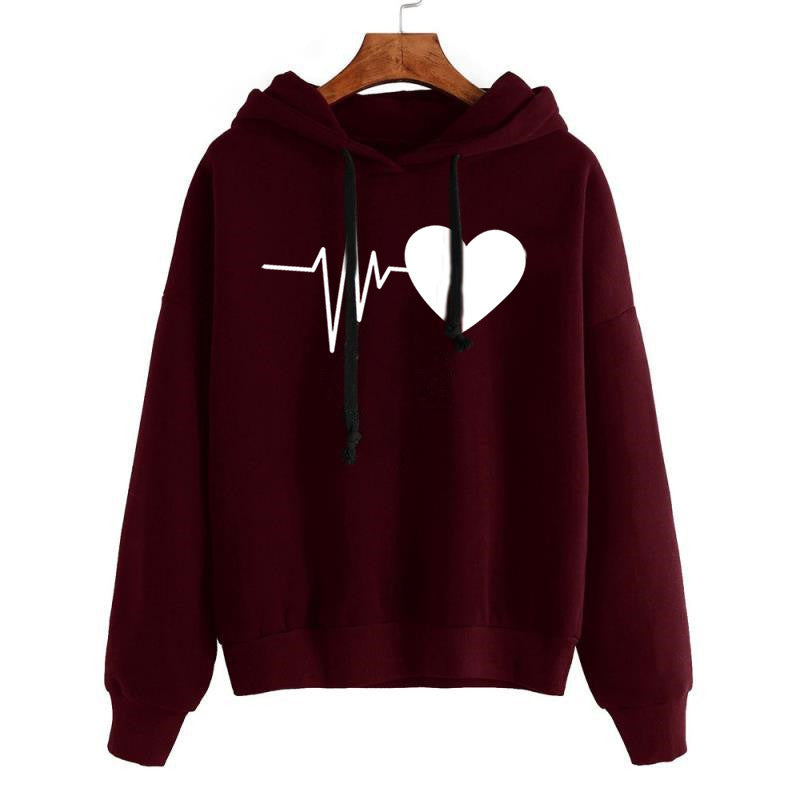 Women’s Heart Print Streetwear Hoodie