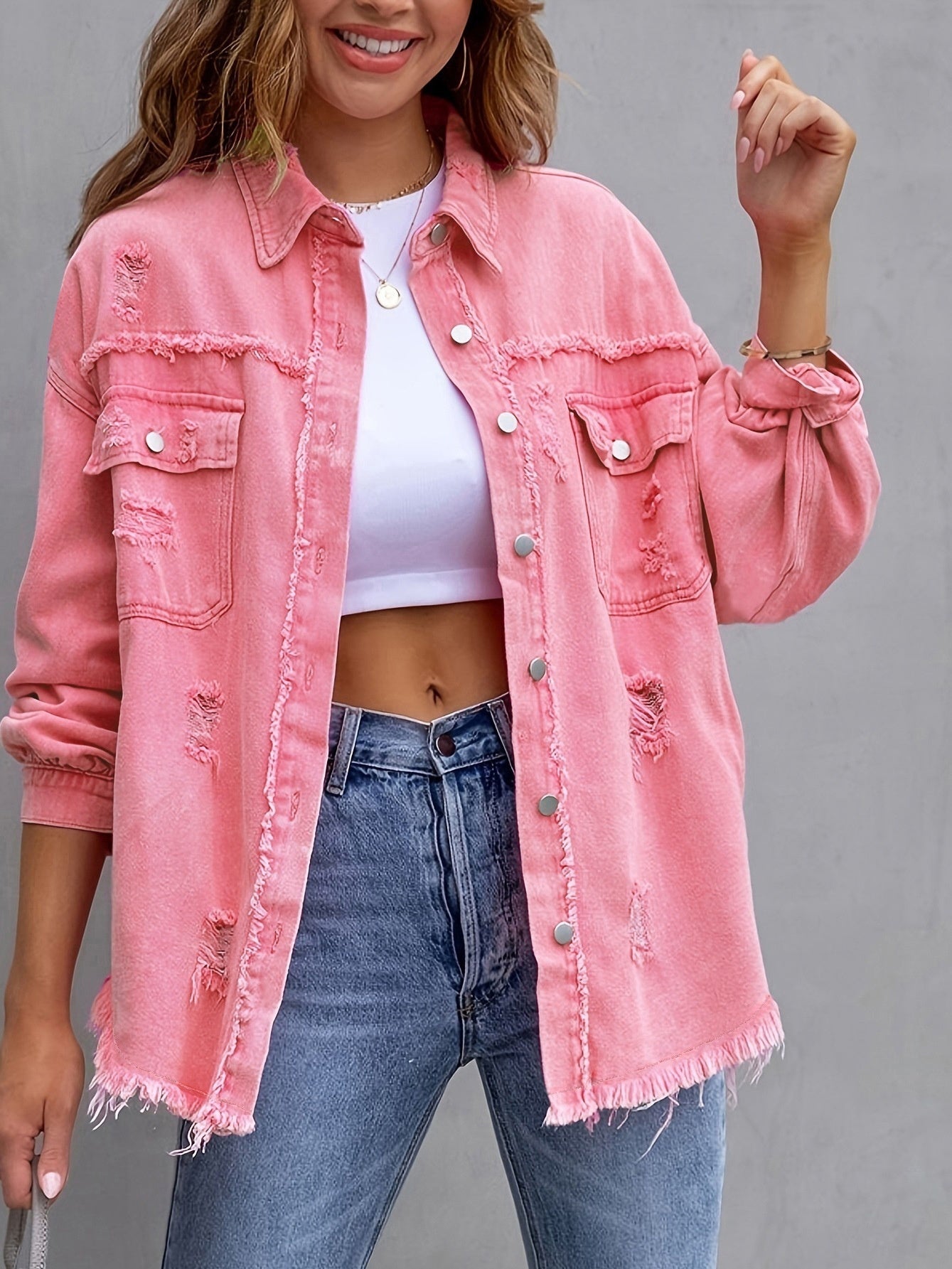Fashion Ripped Shirt Jacket