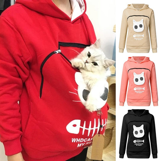 Hoodie Sweatshirt with Cat Pocket Design