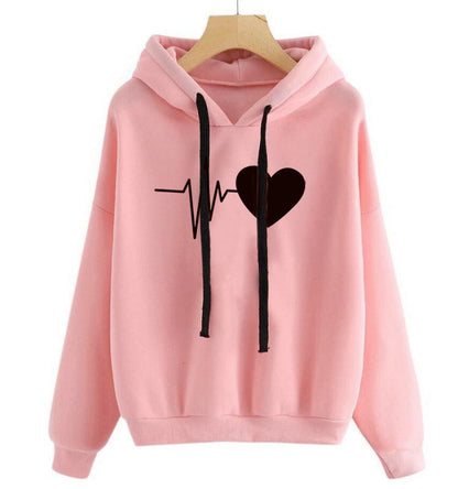 Women’s Heart Print Streetwear Hoodie