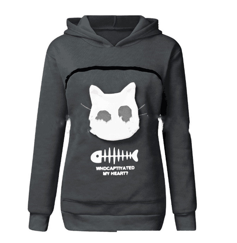 Hoodie Sweatshirt with Cat Pocket Design