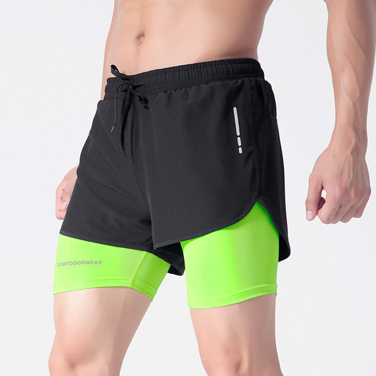 Double-Layer Drawstring Sports Shorts