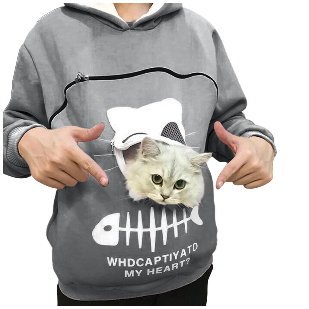 Hoodie Sweatshirt with Cat Pocket Design