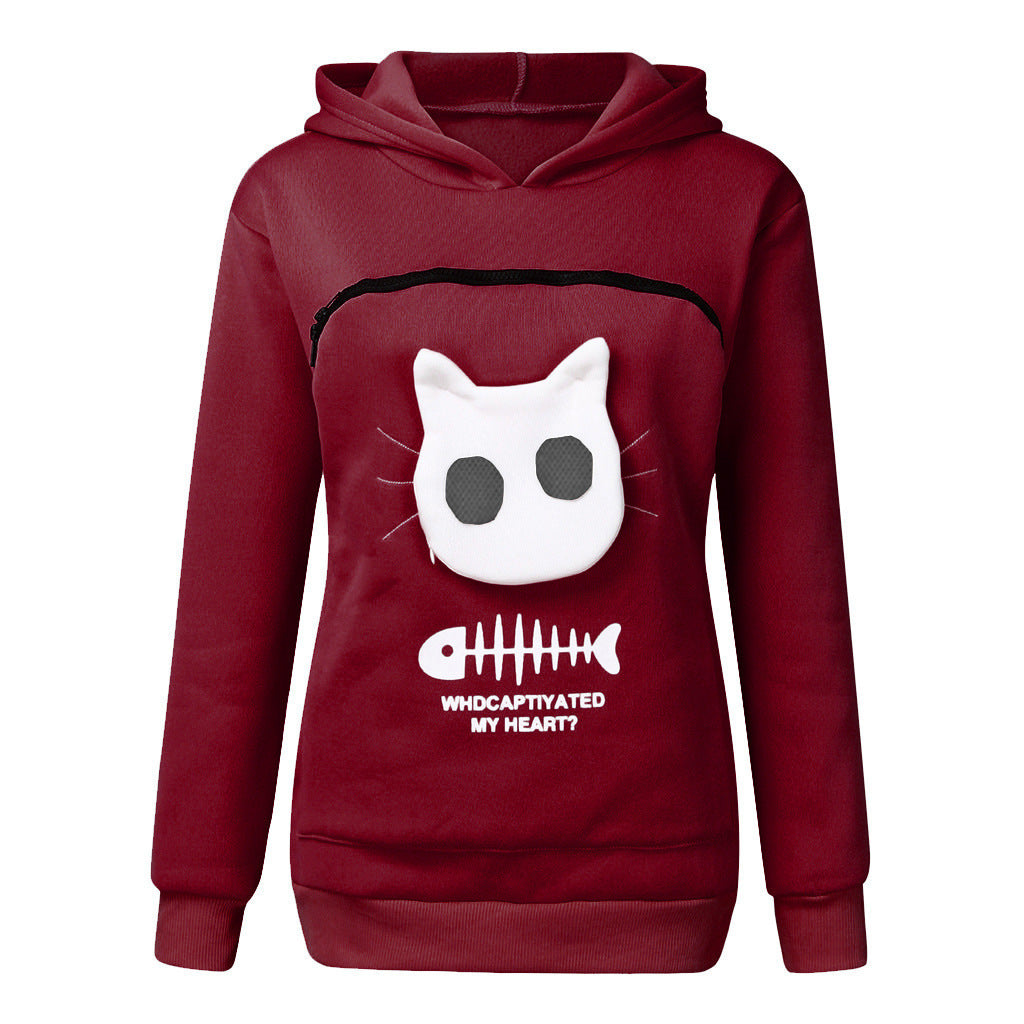 Hoodie Sweatshirt with Cat Pocket Design