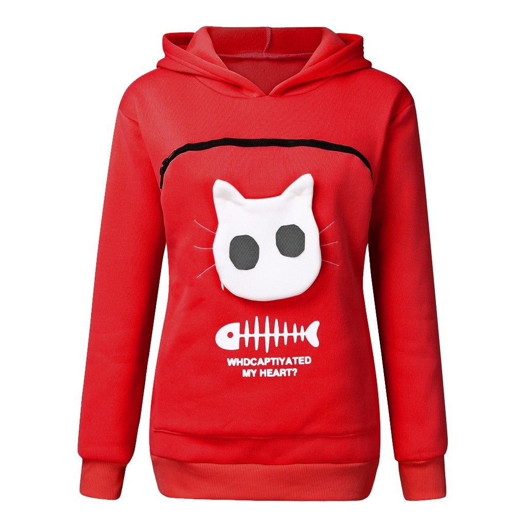 Hoodie Sweatshirt with Cat Pocket Design