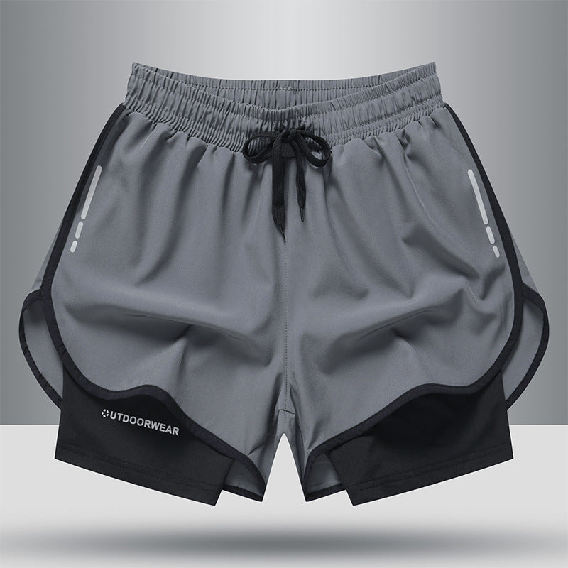 Double-Layer Drawstring Sports Shorts