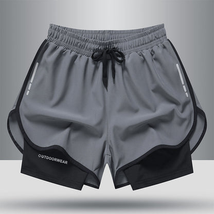 Double-Layer Drawstring Sports Shorts