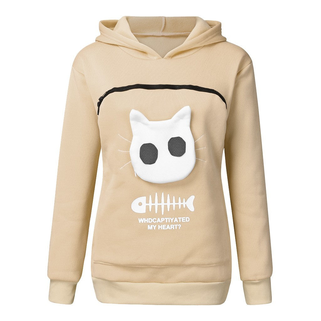 Hoodie Sweatshirt with Cat Pocket Design