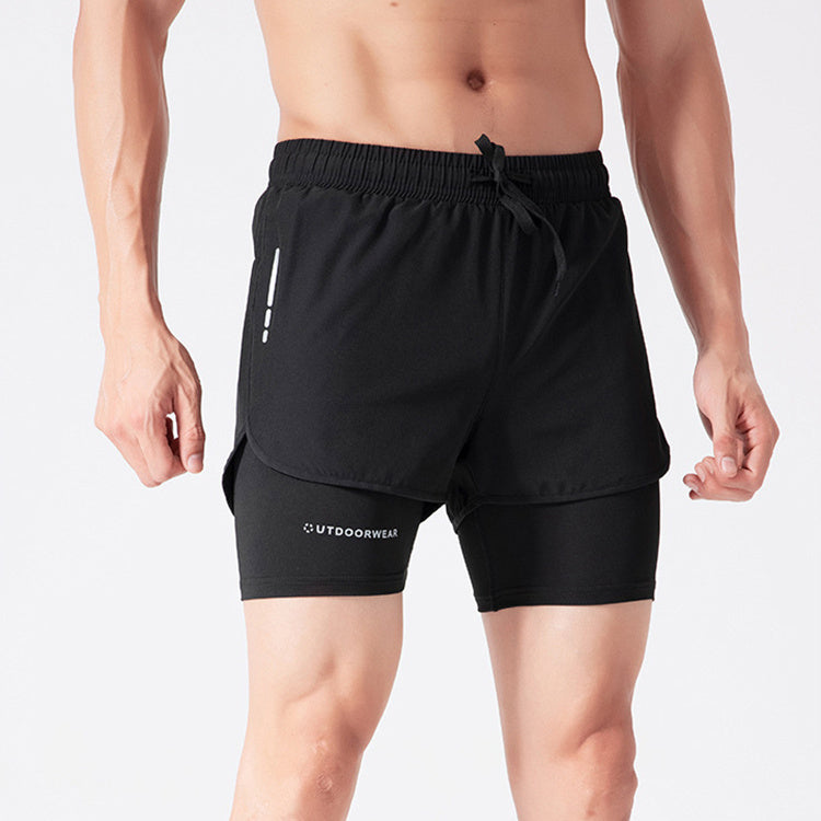 Double-Layer Drawstring Sports Shorts