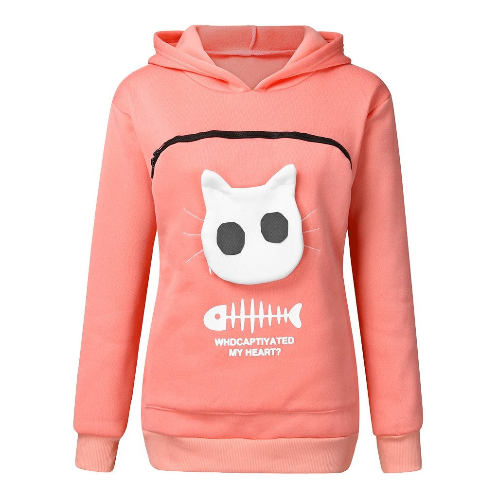 Hoodie Sweatshirt with Cat Pocket Design