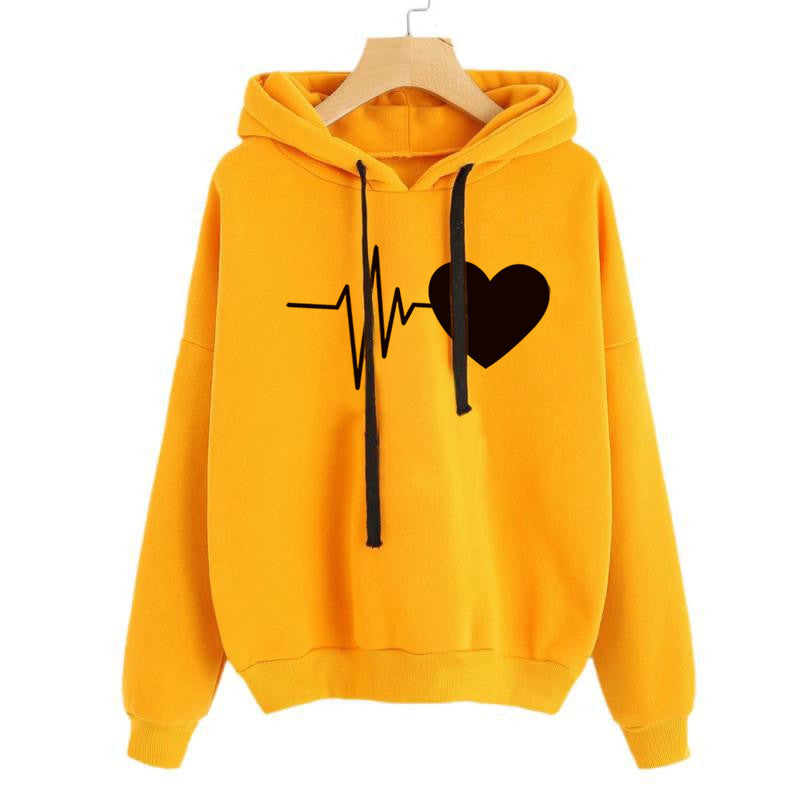 Women’s Heart Print Streetwear Hoodie
