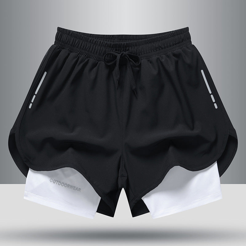 Double-Layer Drawstring Sports Shorts