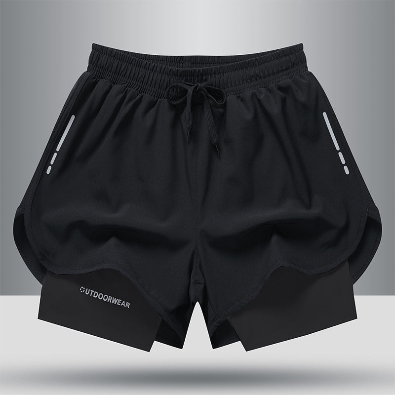 Double-Layer Drawstring Sports Shorts