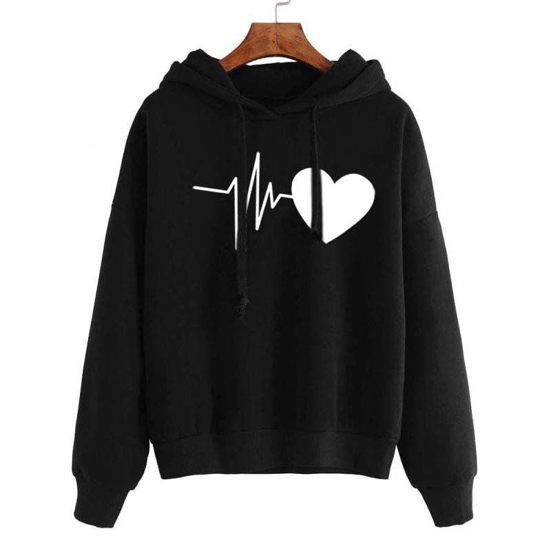 Women’s Heart Print Streetwear Hoodie