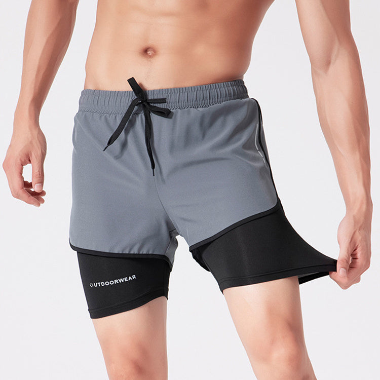 Double-Layer Drawstring Sports Shorts