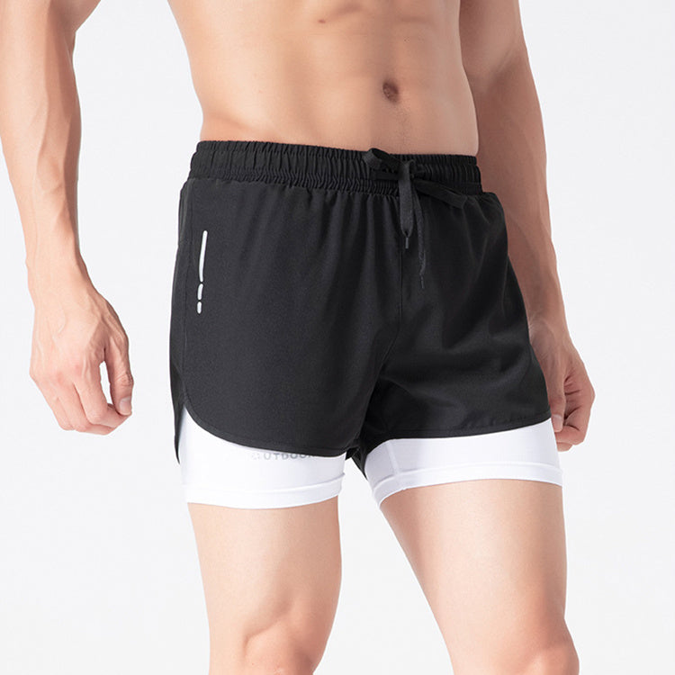 Double-Layer Drawstring Sports Shorts